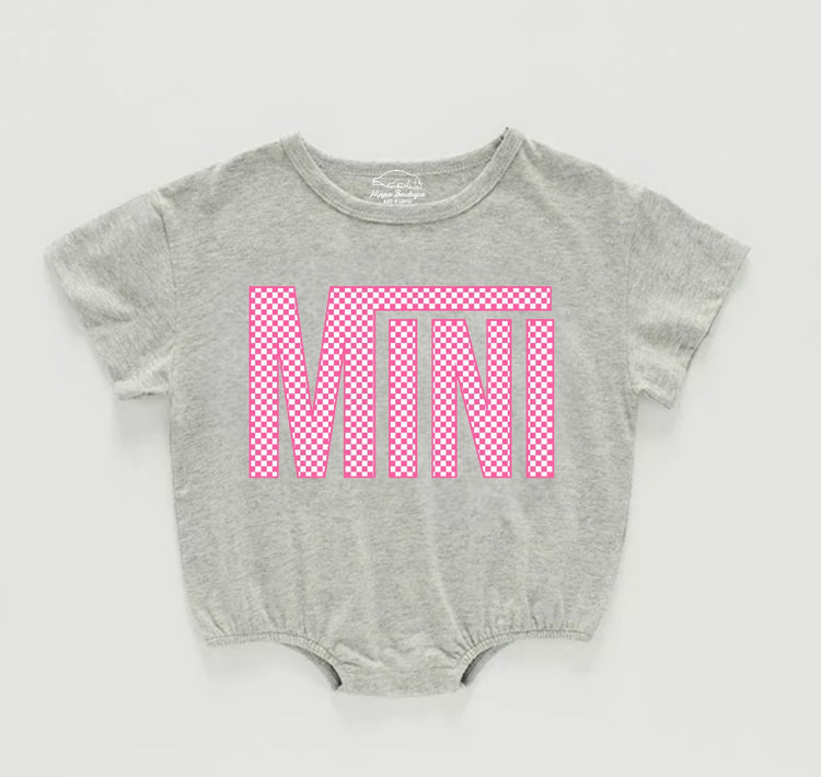 Checkered Mini Baby Girl t-shirt Bubble Romper Hippo Boutique