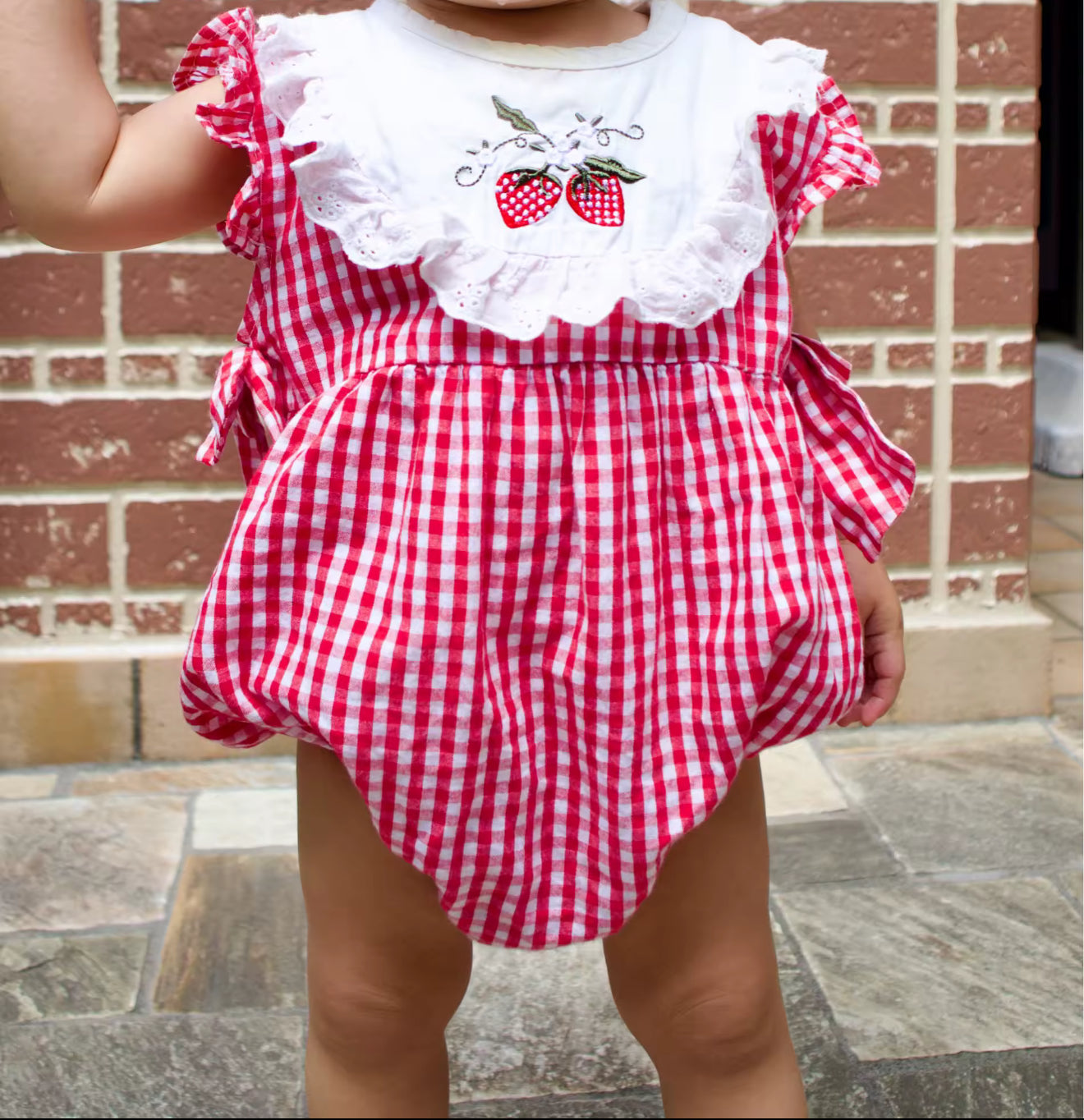 Strawberry Sleeveless Baby Dress with Bows Hippo Boutique