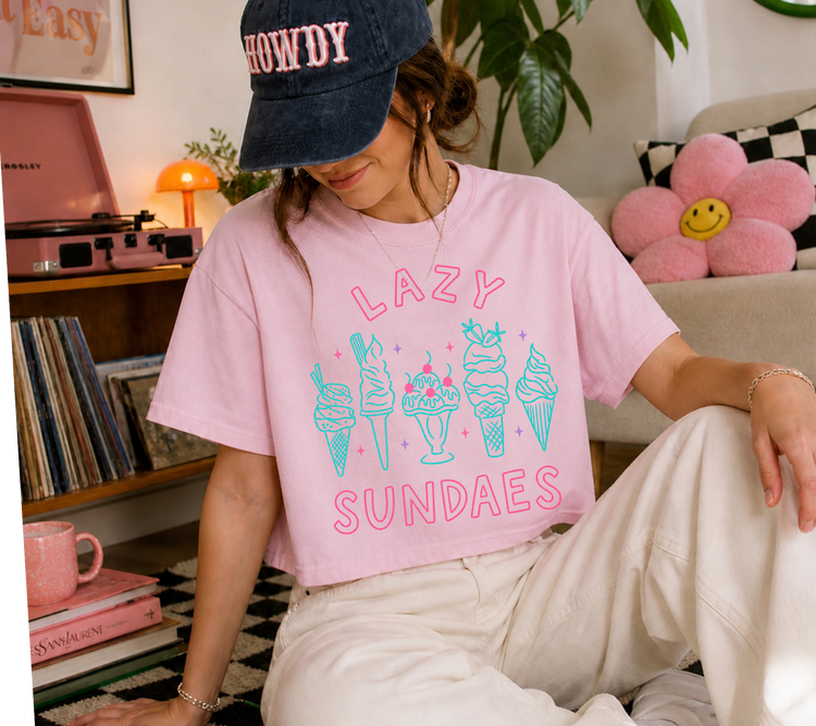 Cropped Top & T-Shirts - Lazy Sundaes Hippo Boutique