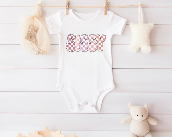 Checkered Sissy newborn baby bodysuit romper Hippo Boutique
