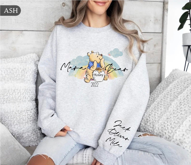 Custom Mama Bear Sweatshirt with children’s name on sleeve Hippo Boutique