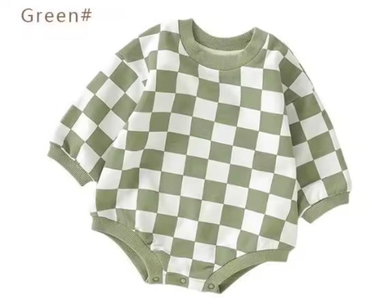 Checkered Print Sweatshirt Romper Hippo Boutique