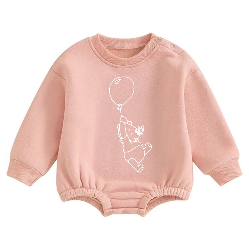 Soft warm fleece Baby Bear Balloon  Oversized Sweatshirt Romper Hippo Boutique