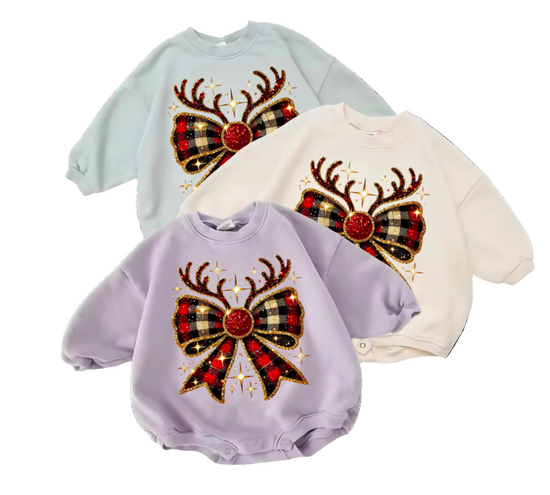 Sparkly Bow Christmas baby Oversized Sweatshirt Romper Hippo Boutique