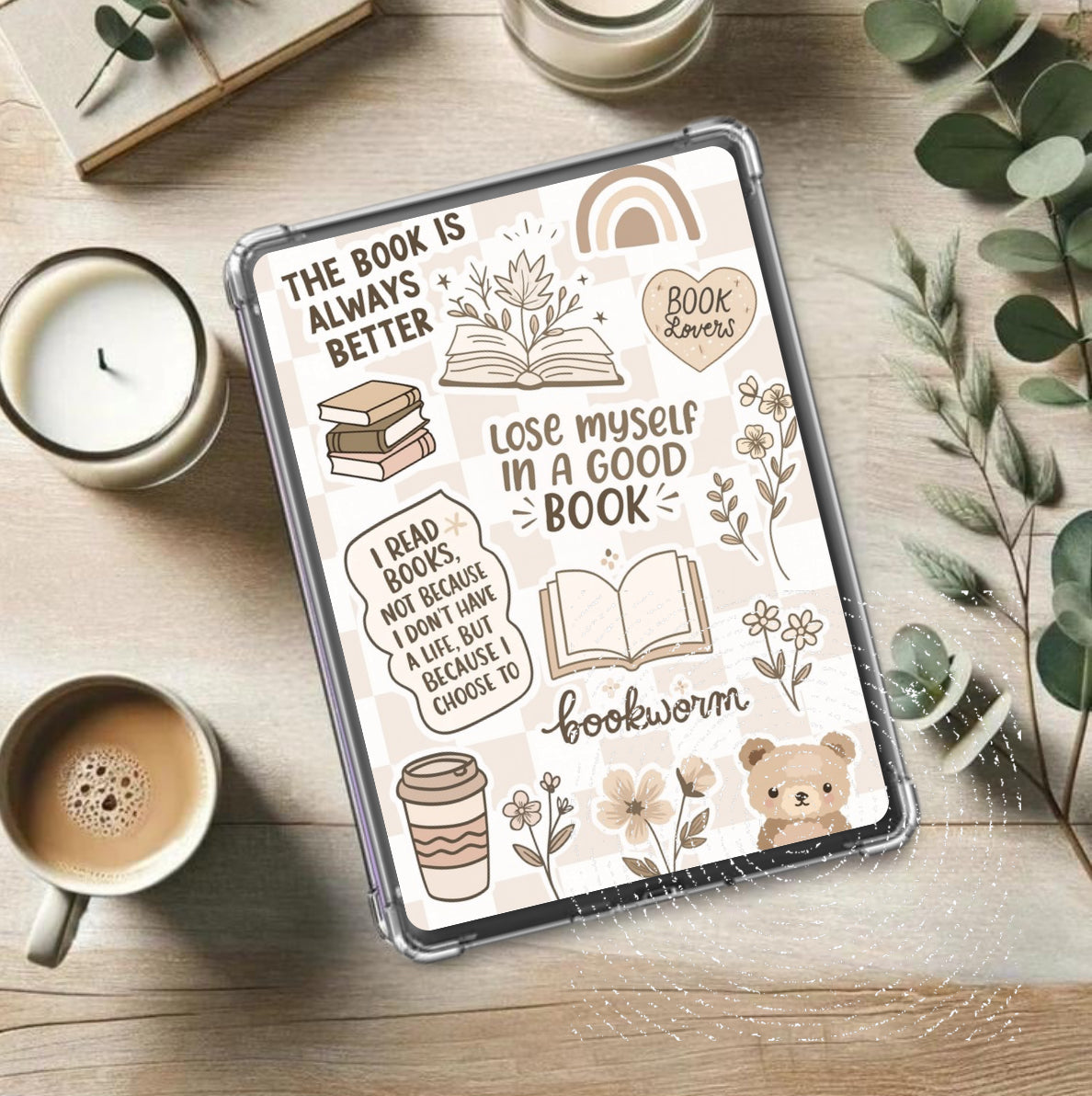 Kindle Insert - Brown Checkered Bookish Hippo Boutique