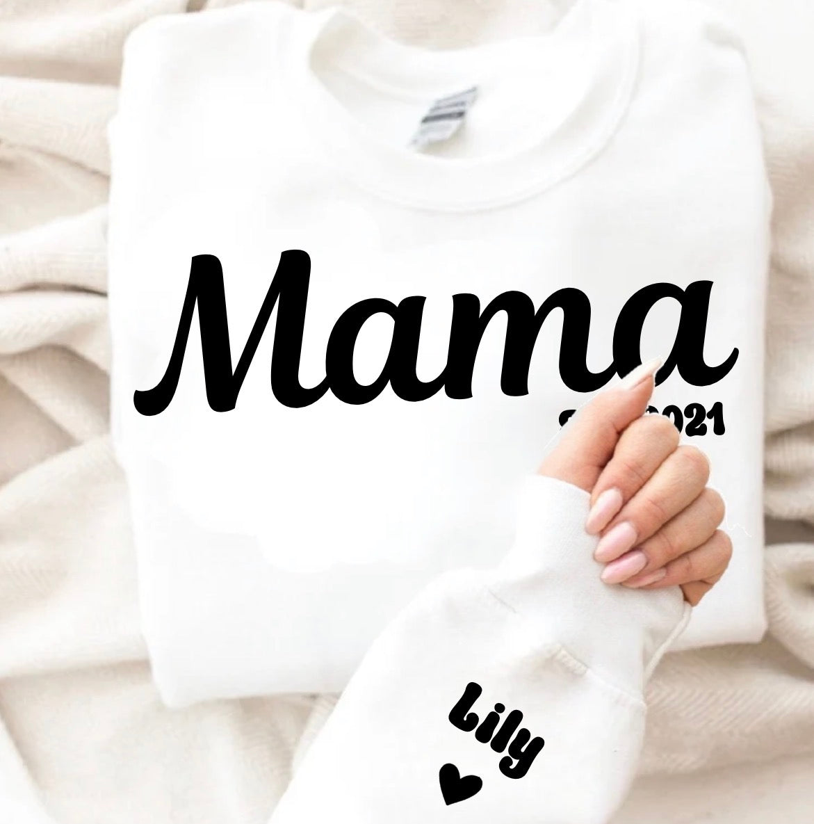 Custom Mama Sweatshirt with children’s name on sleeve Hippo Boutique