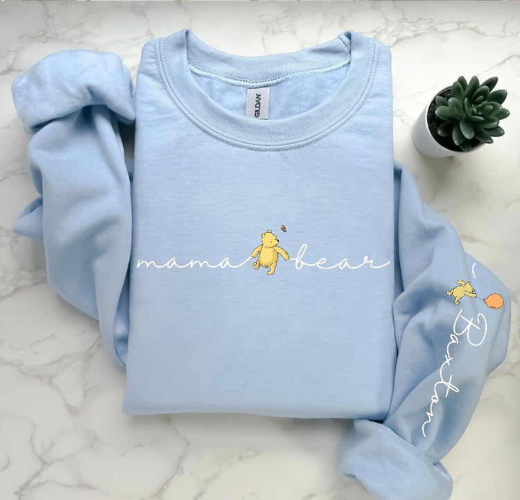 Mama Bear Sweatshirt with children’s name on sleeve Hippo Boutique