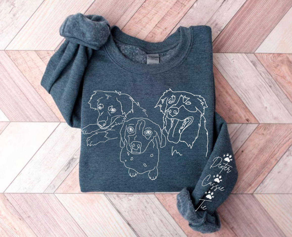 Custom Pet Portrait Sweatshirt with pet name on sleeve Hippo Boutique