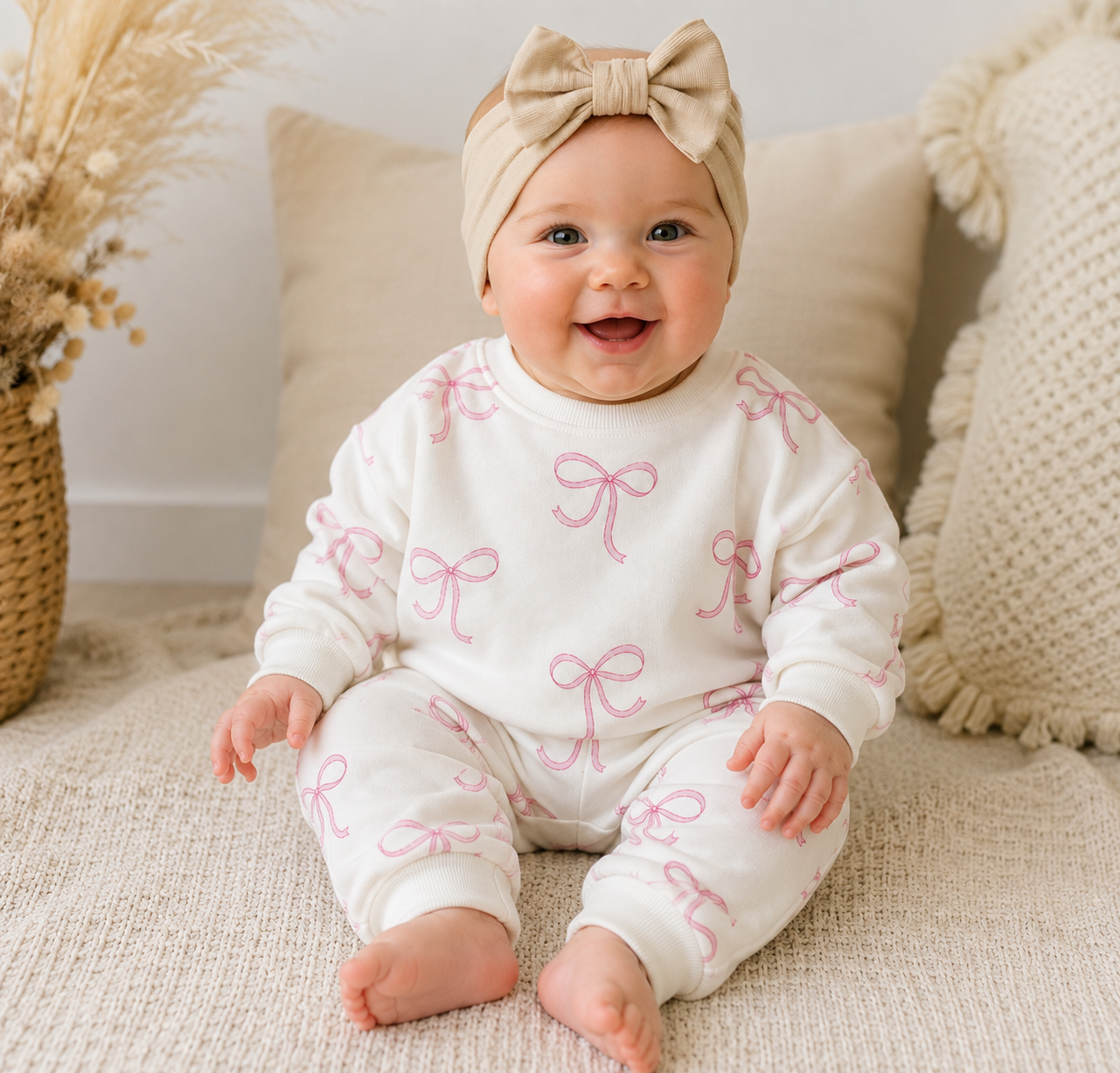 Baby & Toddler Pink bow Sweatshirt Outfit Hippo Boutique