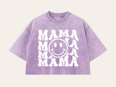 Retro Mama Smile Acid Washed 100% Cotton Oversized Cropped T-Shirts Hippo Boutique