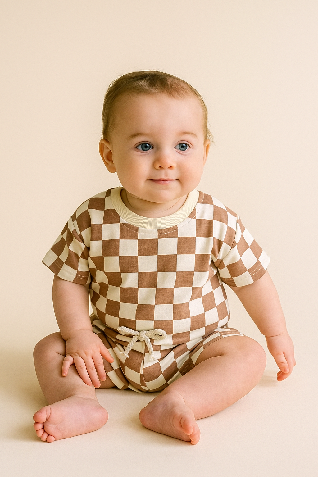 Lighting & Brown Checkered T-Shirt & Shorts outfit Hippo Boutique
