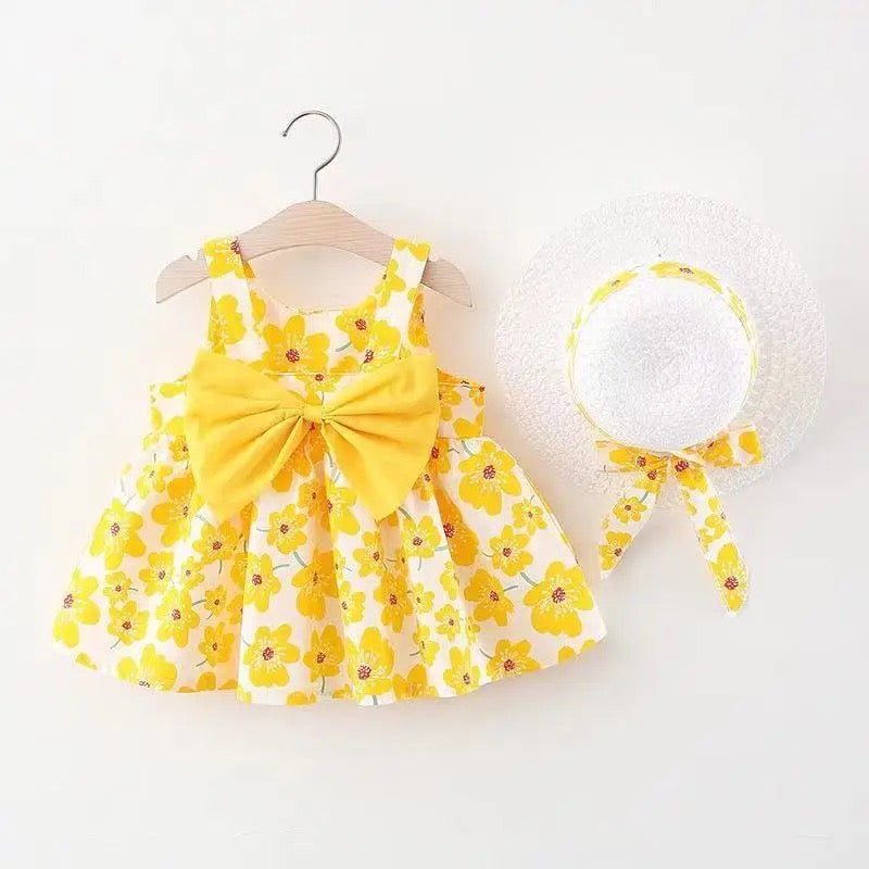 Floral Sleeveless Baby Dress with Sun Hat Hippo Boutique