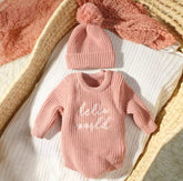 Newborn Baby Knit Bodysuit with Knitted Hat Hippo Boutique