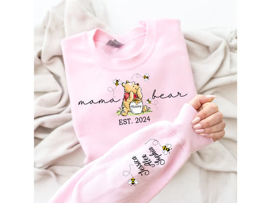 Custom Mama Bear Sweatshirt with children’s name on sleeve Hippo Boutique