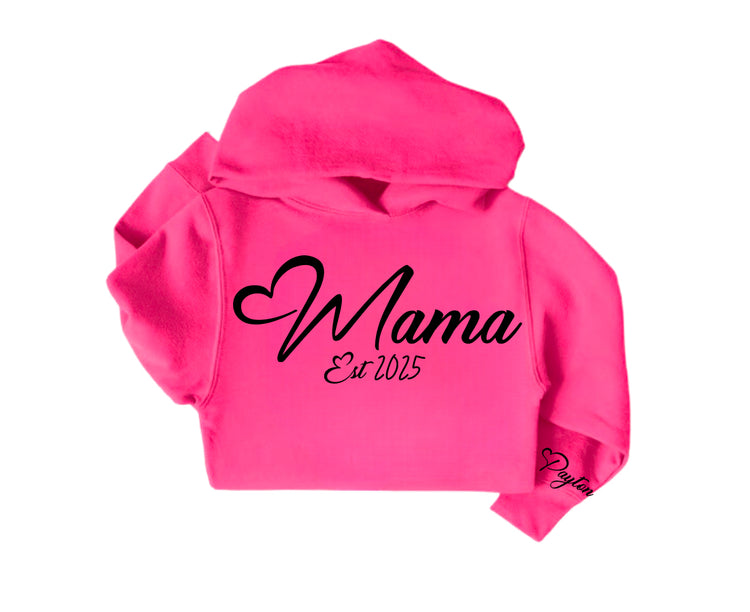 Custom Mama Hoodie with children’s name on sleeve Hippo Boutique