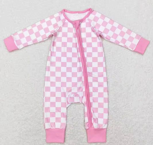 Pink Checkered Long Sleeve Bodysuit Hippo Boutique