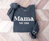 Custom Mama Sweatshirt with children’s name on sleeve Hippo Boutique