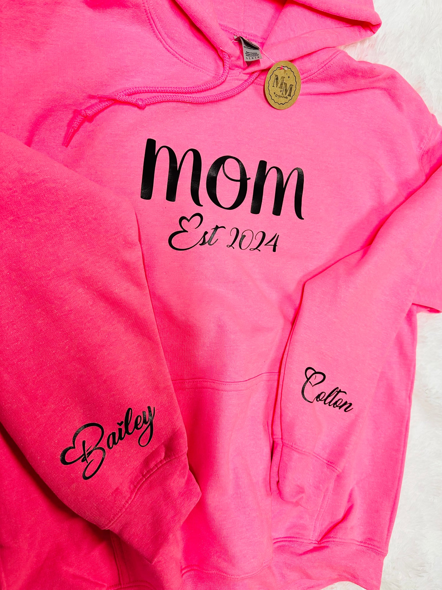 Custom Mama Hoodie with children’s name on sleeve Hippo Boutique