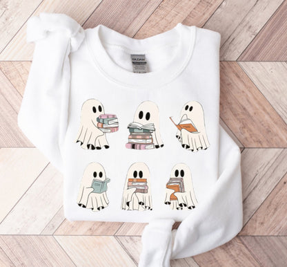Halloween fleece crewneck Sweatshirts Reading Ghosts Hippo Boutique