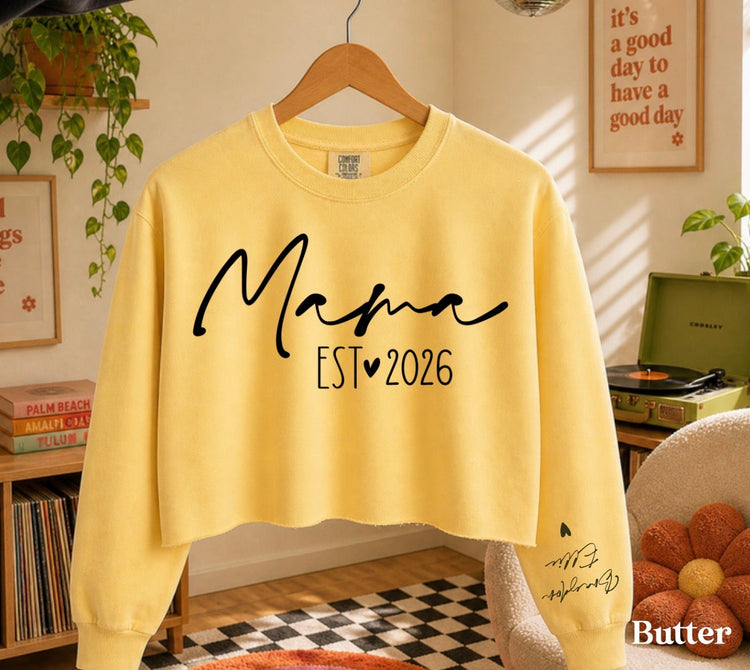 Cropped Sweatshirt - Custom Mama est with kids names Hippo Boutique