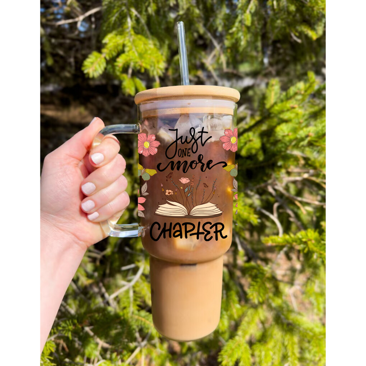 Just One More Chapter Bookish Glass Tumbler Cups Hippo Boutique