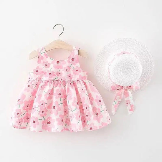 Floral Sleeveless Baby Dress with Sun Hat Hippo Boutique