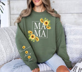 Sunflower Mama Sweatshirt with children’s name on sleeve Hippo Boutique