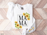 Sunflower Mama Sweatshirt with children’s name on sleeve Hippo Boutique