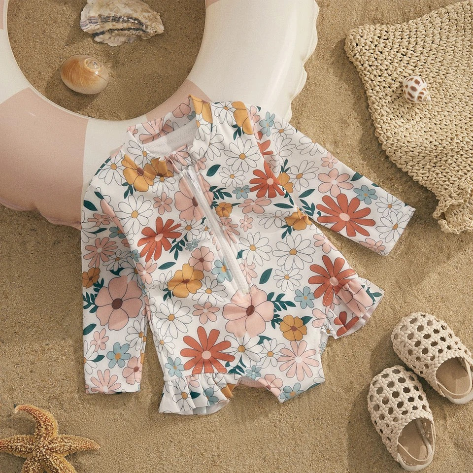 Baby Girl Boho One Piece Rash Guard Swimsuit Hippo Boutique