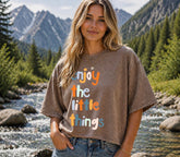 Oversized Washed Cropped T-Shirts - Enjoy the little things Hippo Boutique