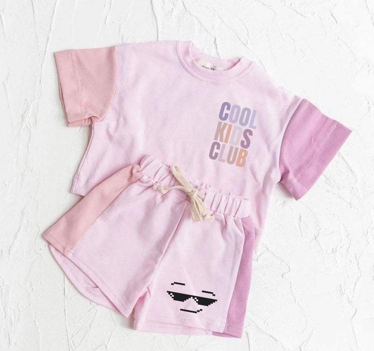 Cool Kids Club Baby and Kids cotton color block t-shirt & shorts outfit Hippo Boutique