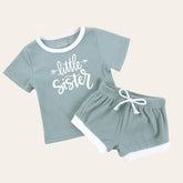 Little Sister Baby & toddler waffle cotton outfit Hippo Boutique