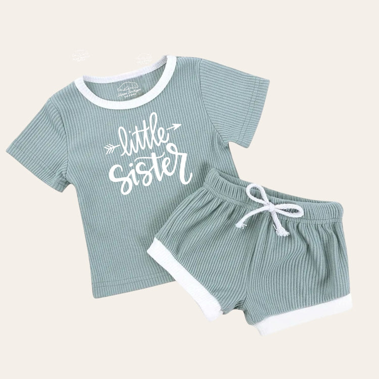 Little Sister Baby & toddler waffle cotton outfit Hippo Boutique