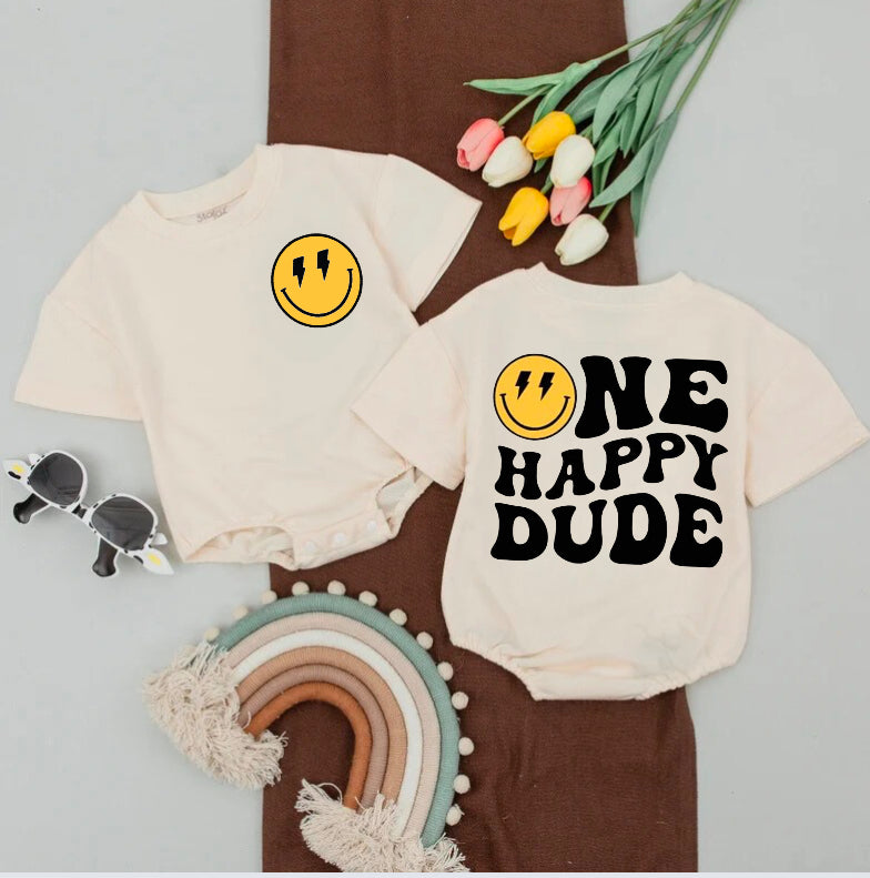 Smile Boy Mom & One Happy Dude Matching mama and mini T-shirts & Romper Hippo Boutique