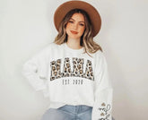 Custom Mama Leaopard Print Sweatshirt with children’s name on sleeve Hippo Boutique