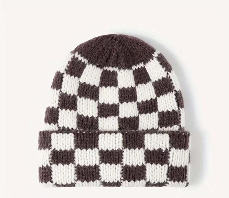 Checkered Print Knit Beanies Hippo Boutique