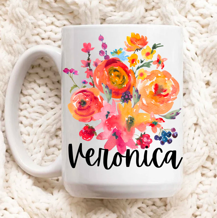 Personalized Name Floral coffee mug Hippo Boutique