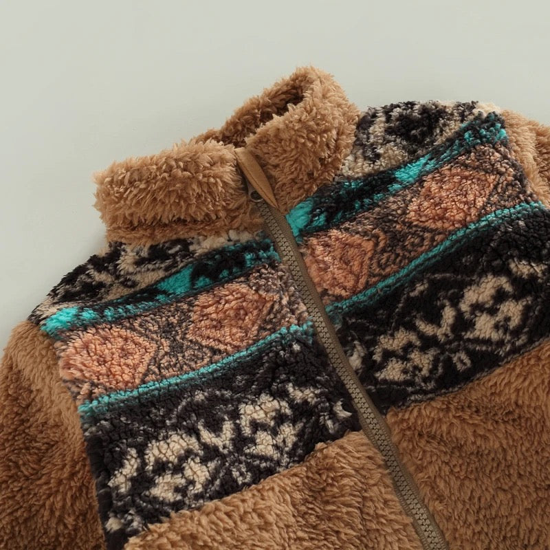 Boho Print Baby Sherpa Fuzzy Fur Jacket Hippo Boutique