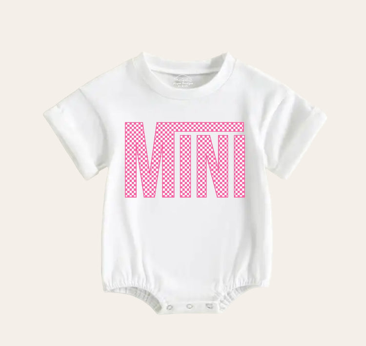 Checkered Mini Baby Girl t-shirt Bubble Romper Hippo Boutique