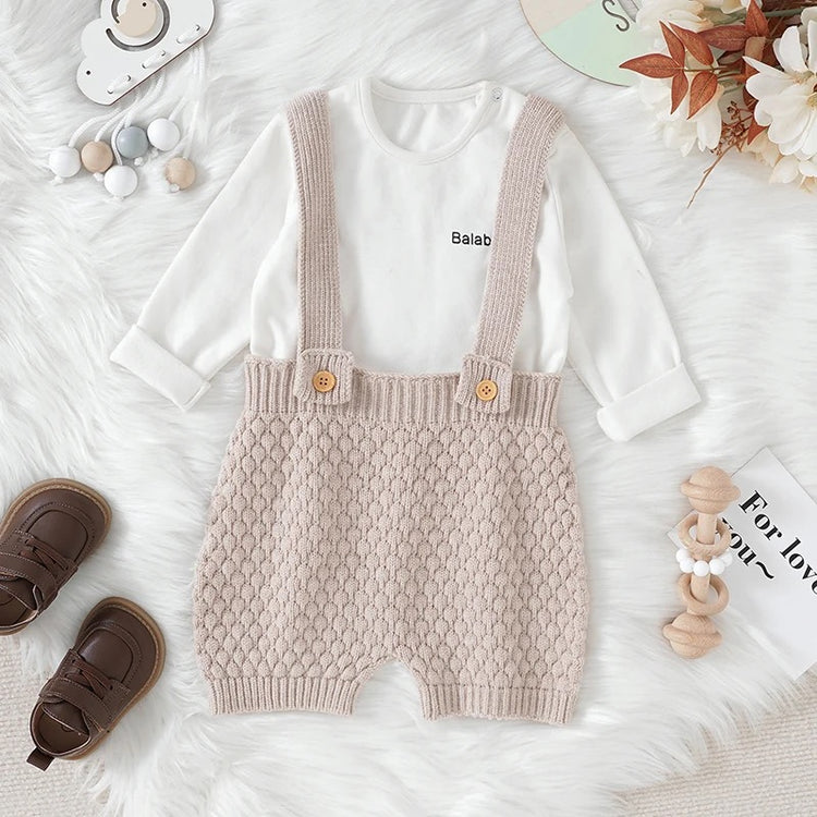 Knit button up Suspender Outfit Hippo Boutique