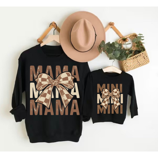 Mama & Mini Matching Sweatshirts - Checkered Bow Hippo Boutique