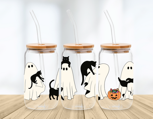 Cats & Ghosts Halloween Libbey Glass Cup Hippo Boutique
