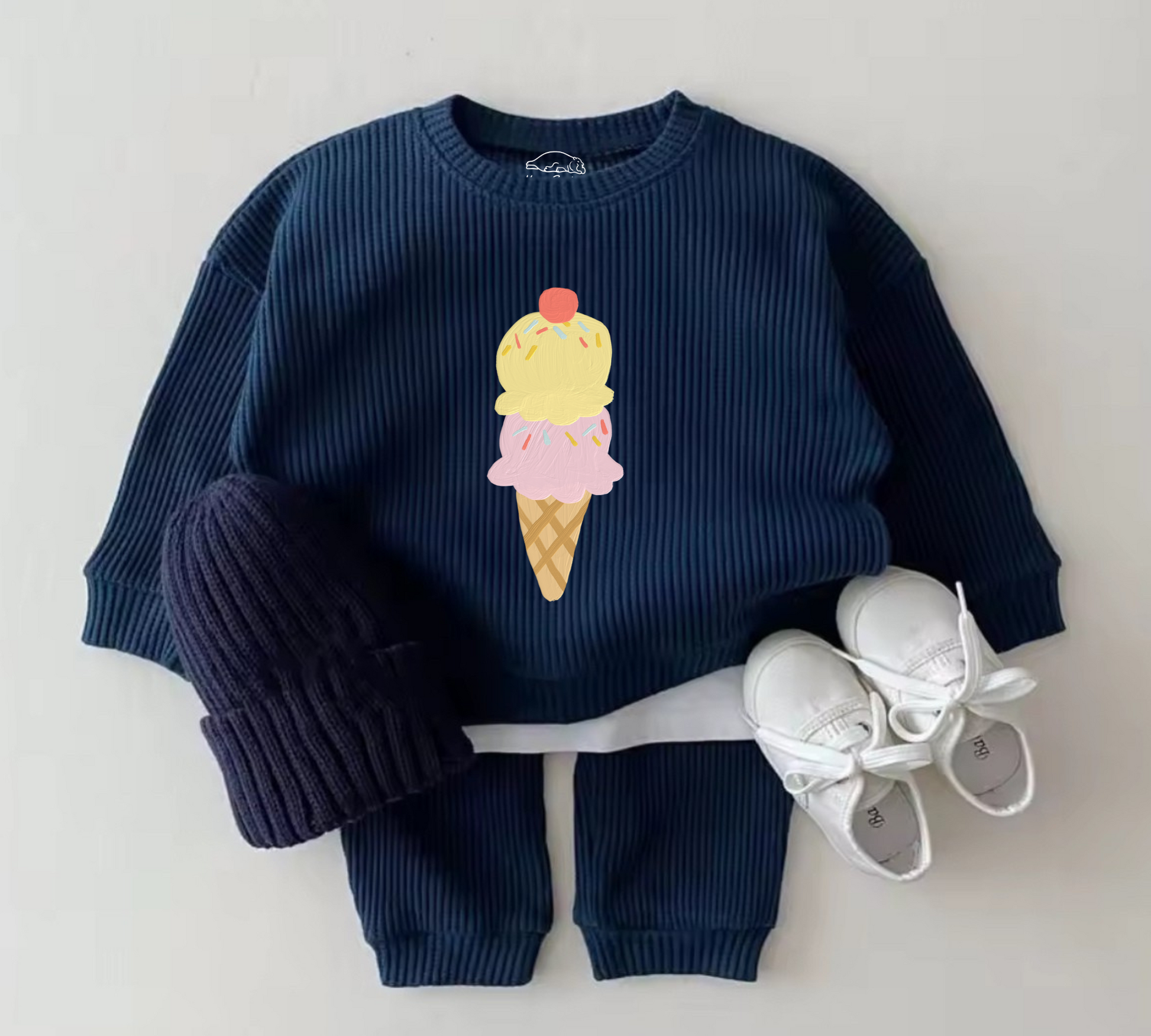 Baby Waffle Knit Jogger Outfit - Ice Cream Hippo Boutique