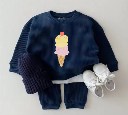 Baby Waffle Knit Jogger Outfit - Ice Cream Hippo Boutique