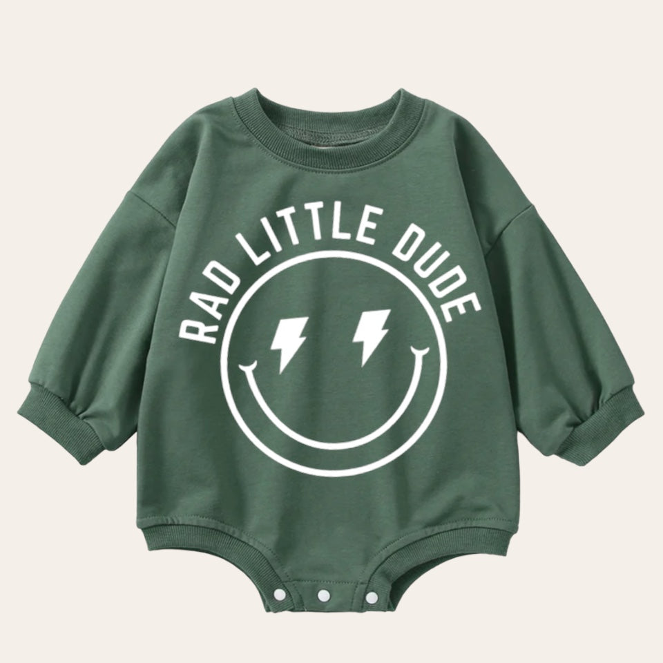 Rad Little Dude Oversized Sweatshirt Romper Hippo Boutique
