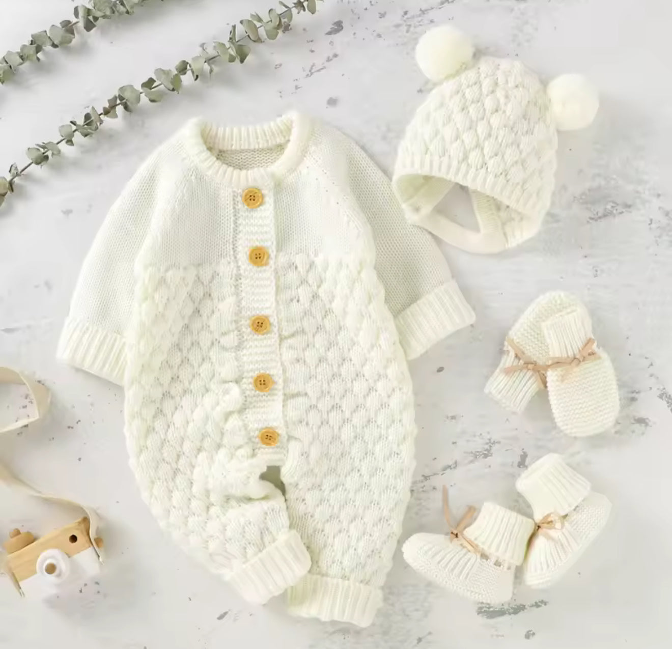Baby Knit Bodysuit Set with Boots Hat & Mitts Hippo Boutique