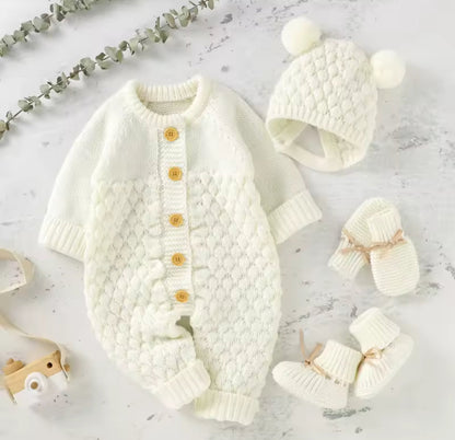 Baby Knit Bodysuit Set with Boots Hat & Mitts Hippo Boutique