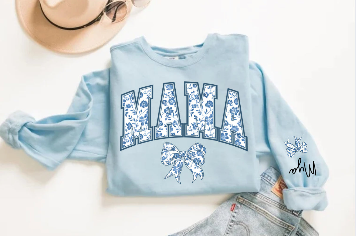 Custom Mama Floral Sweatshirt with children’s name on sleeve Hippo Boutique