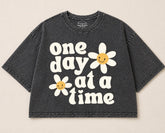 Oversized Washed Cropped T-Shirts - One Day at a time Hippo Boutique