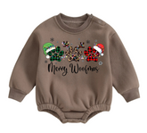 Merry Woofmas fleece Baby Oversized christmas Sweatshirt Romper Hippo Boutique